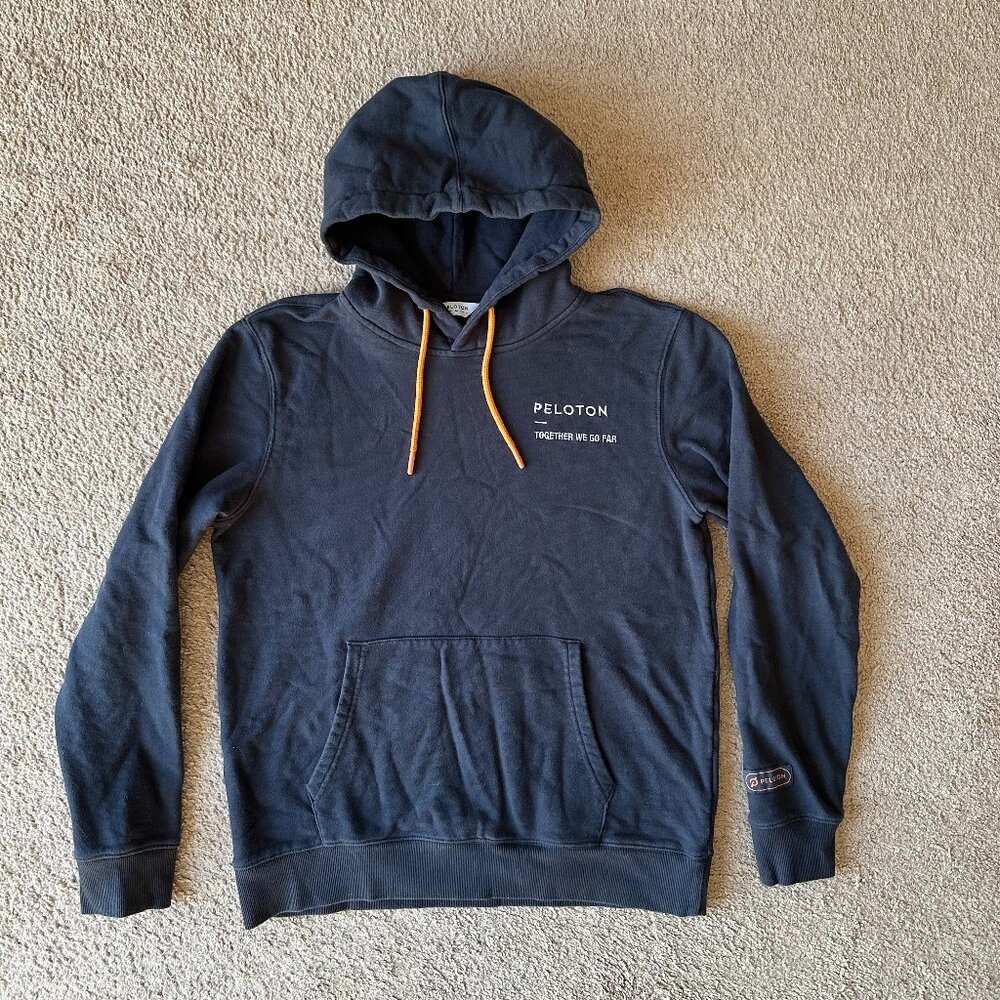 Peloton Sweatshirt Mens Medium Hoodie Pullover Navy Blue Thick Pockets